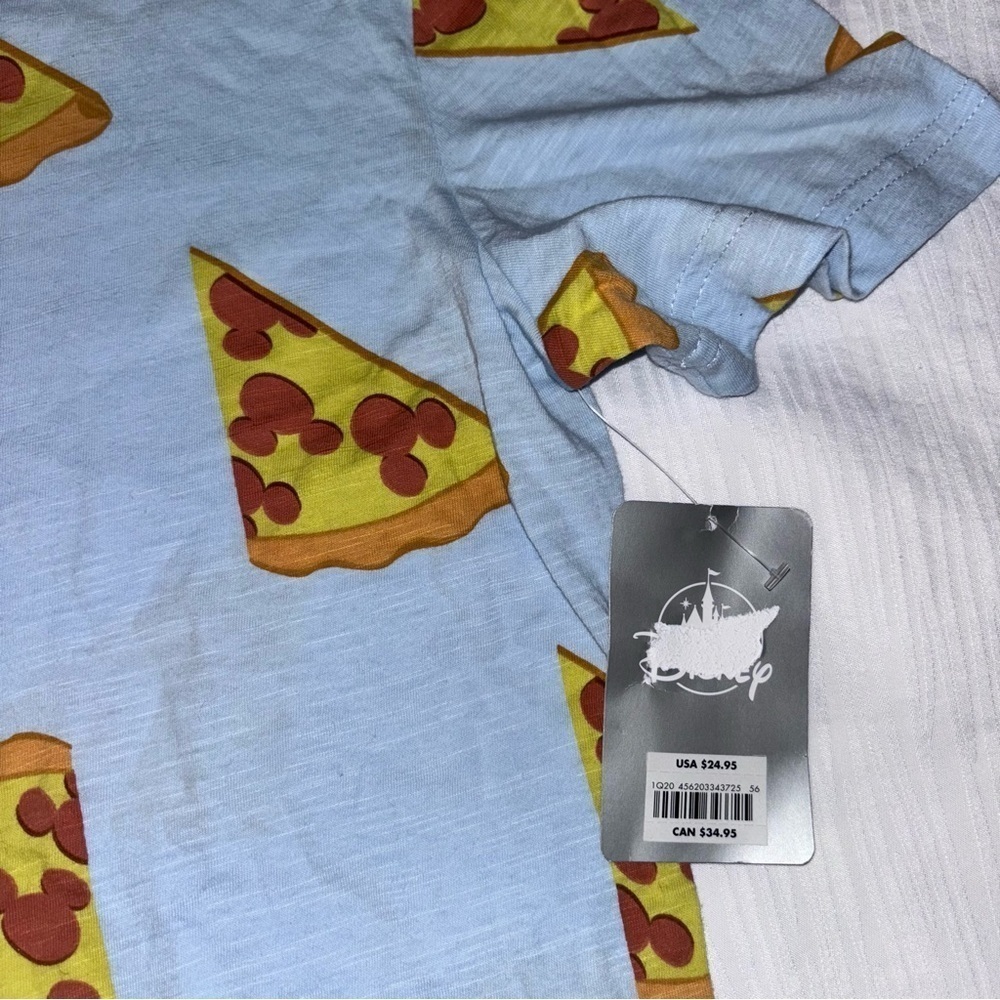 Disney blue shirt with Mickey pepperoni pizza, size Small, NEW with TAGS - Picture 3 of 4